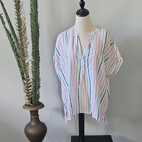 St. John's Bay Multicolored Striped Short Sleeve Shirt - Picture 1 of 10